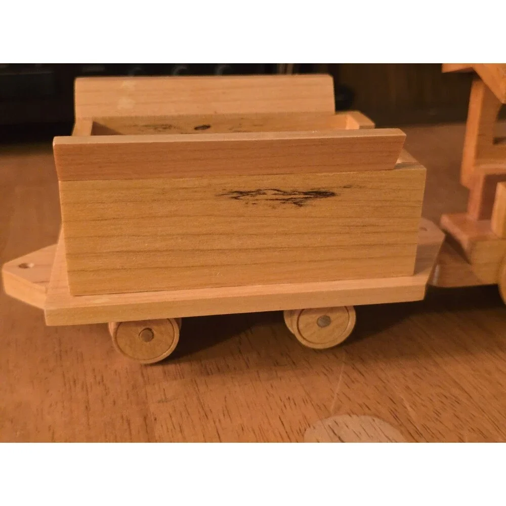 Vintage Handcrafted Wooden Train Steam Locomotive No. 2 & Tender Car - Artist...